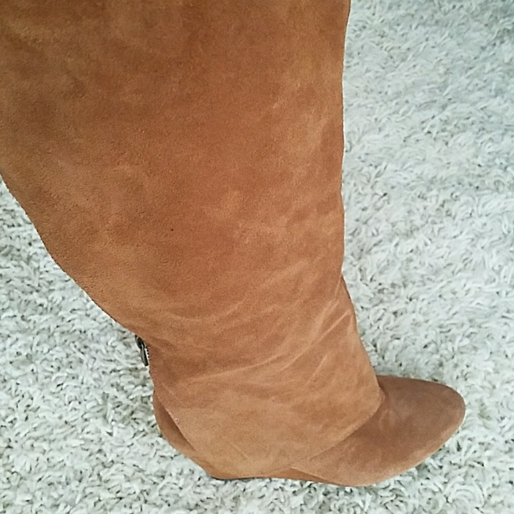 Cognac Leather Boots with Wedge Heel